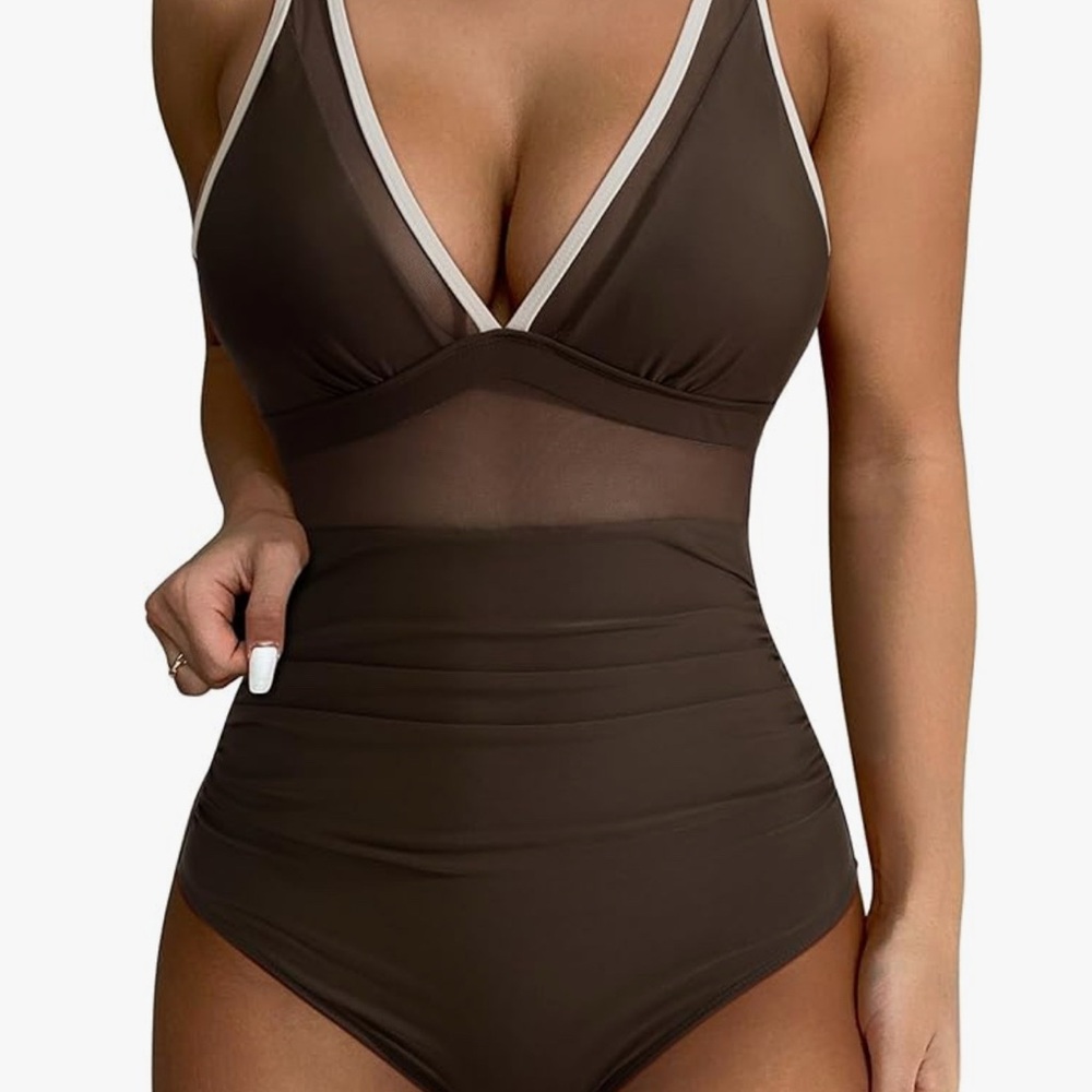 Elegant Brown One-Piece Swimsuit